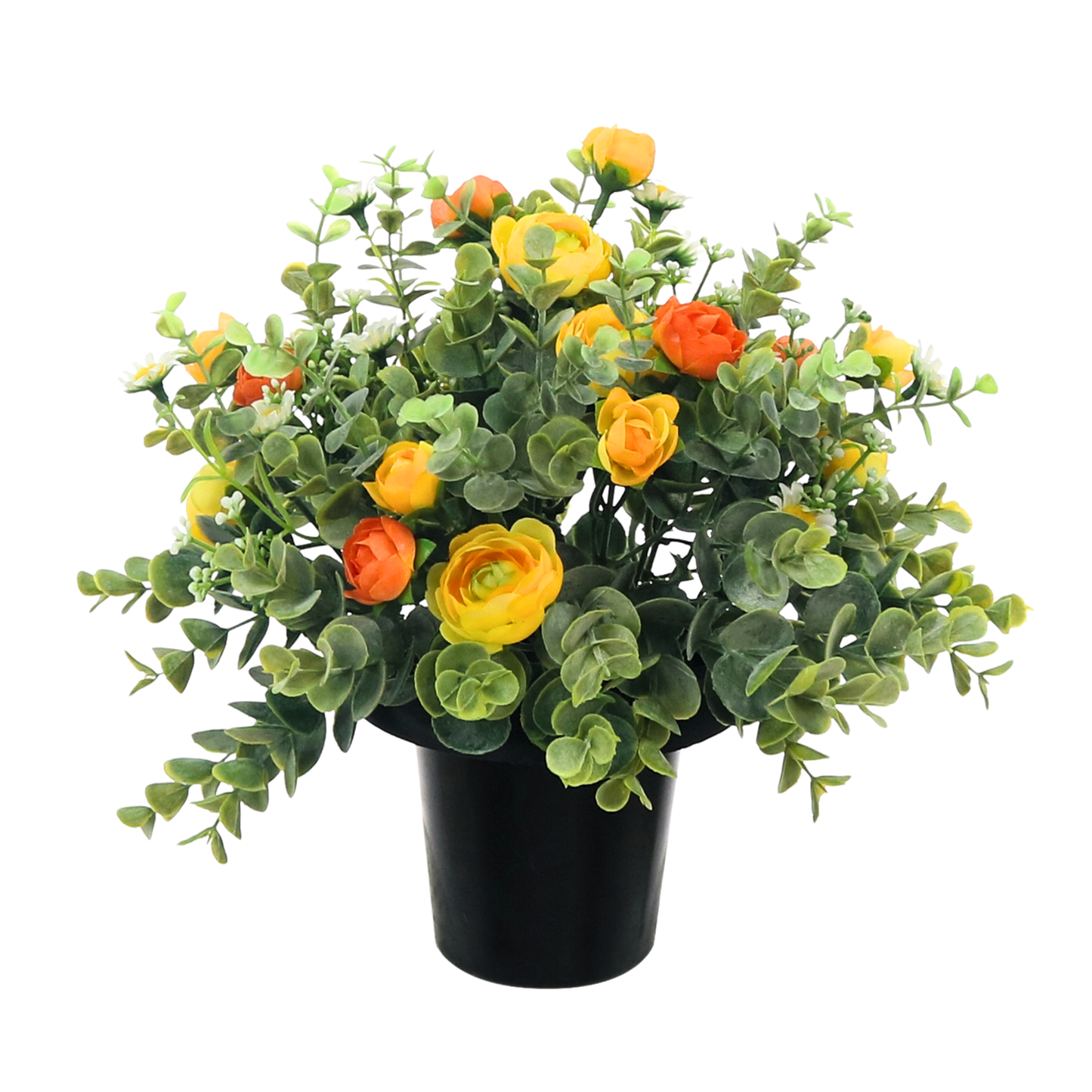 Premium Artificial Grave Flowers – Orange Daisies with Ranunculus & Berries (25cm) | Memorial Vase Pot
