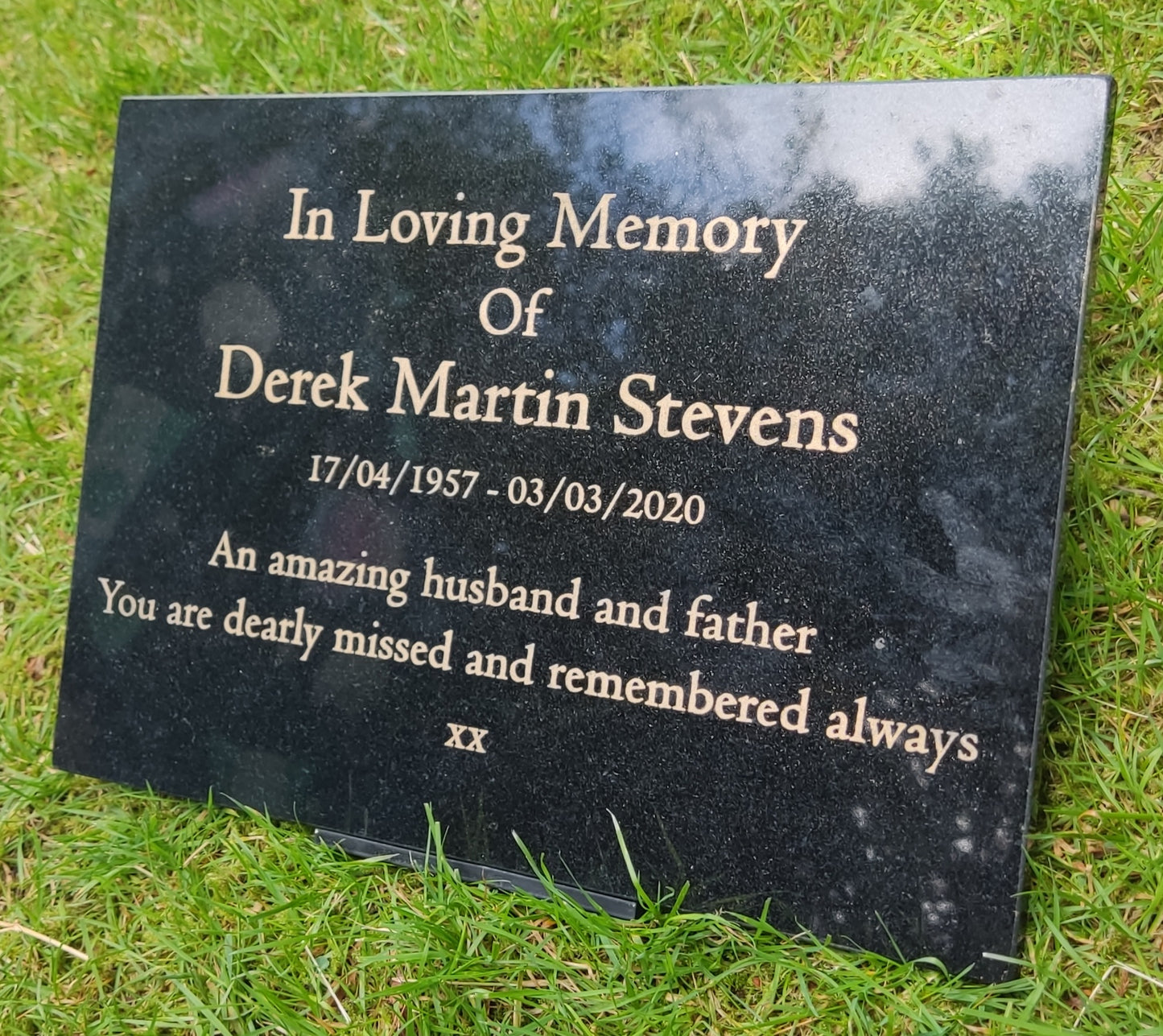 Granite Memorial Plaque, Personalised, Stand Incluced