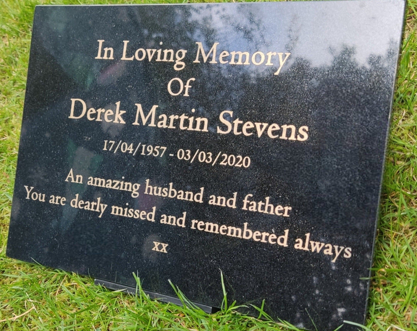 Granite Memorial Plaque, Personalised, Stand Incluced