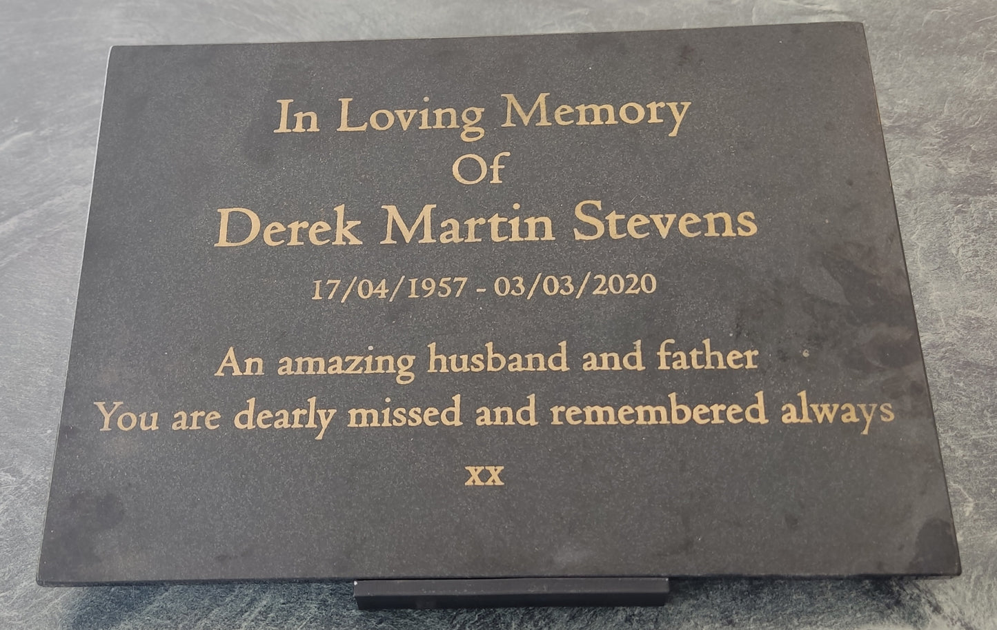 Granite Memorial Plaque, Personalised, Stand Incluced