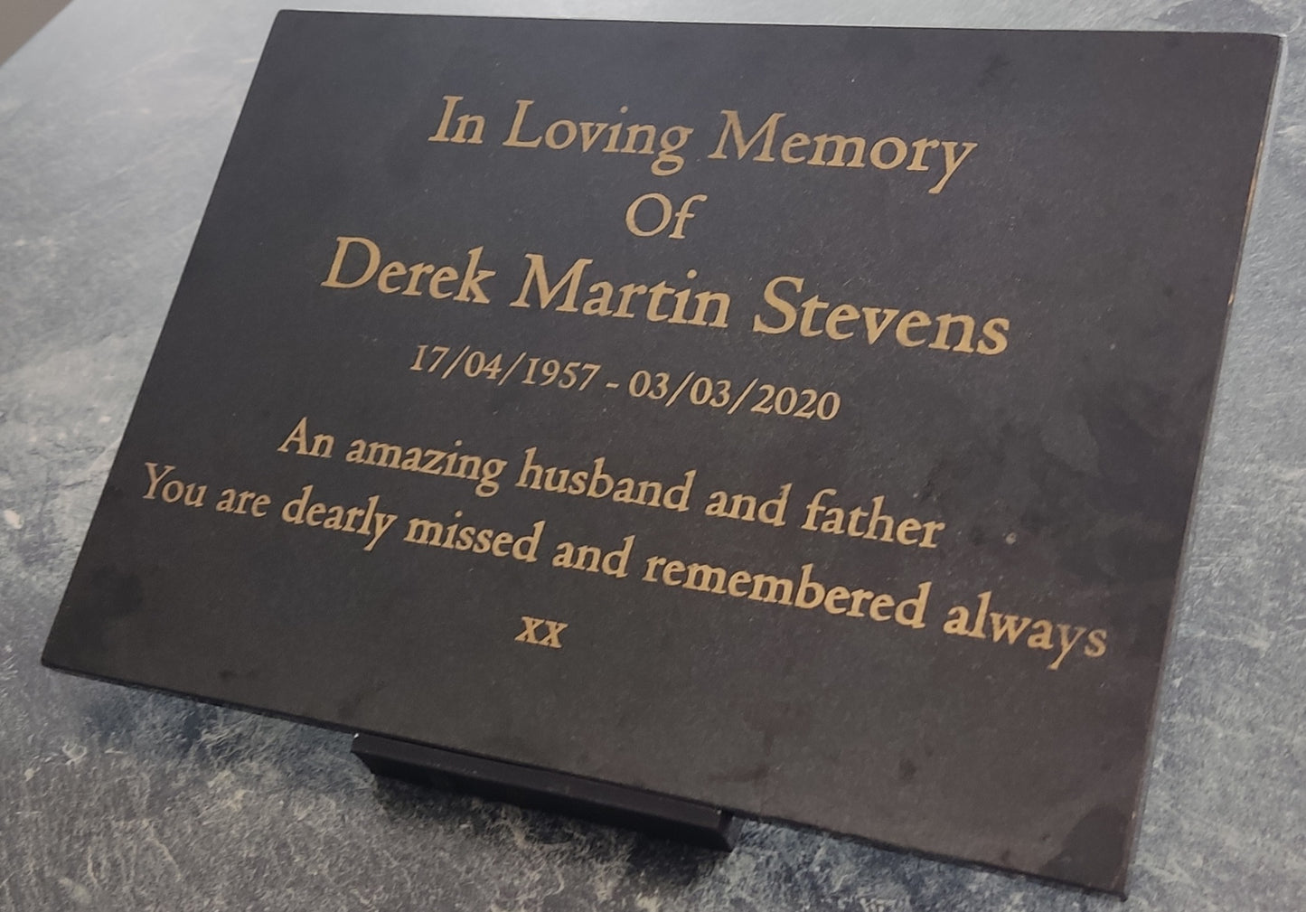 Granite Memorial Plaque, Personalised, Stand Incluced