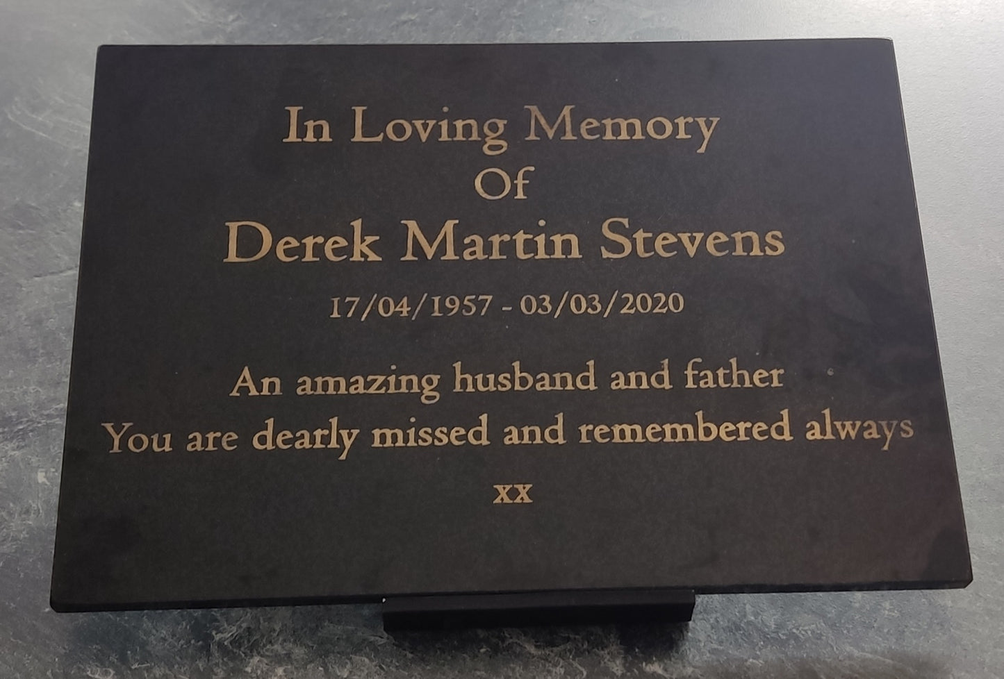 Granite Memorial Plaque, Personalised, Stand Incluced