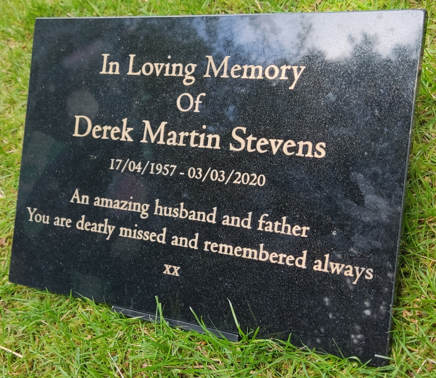 Granite Memorial Plaque, Personalised, Stand Incluced