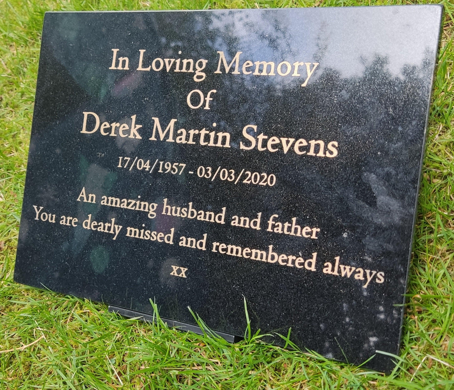 Granite Memorial Plaque, Personalised, Stand Incluced