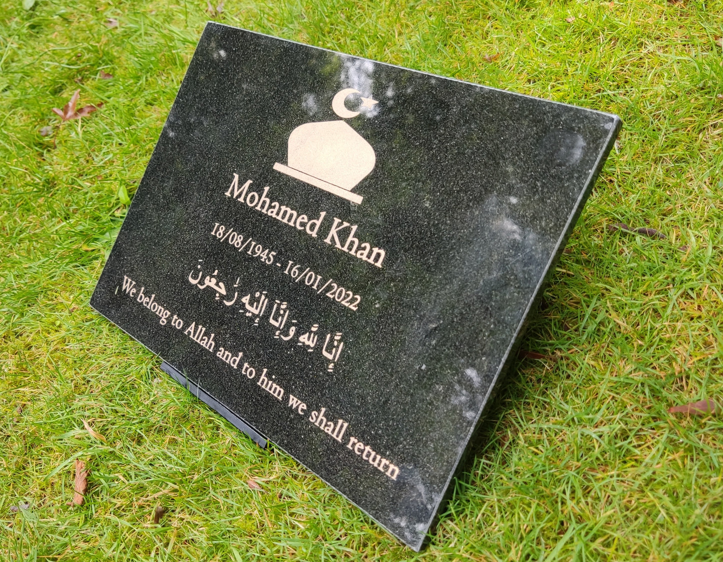 Granite Memorial Plaque, Islam, Personalised, Stand Incluced