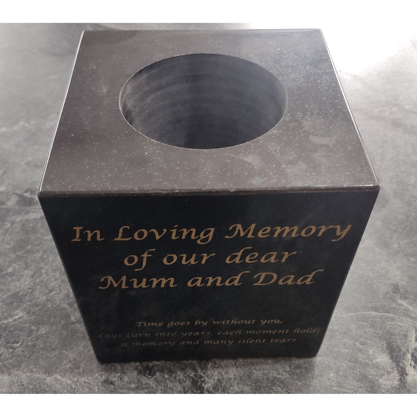 Granite Memorial Vase, Solid Granite, 6x6x6 Inches, 8KG, Includes Flower Pot Insert