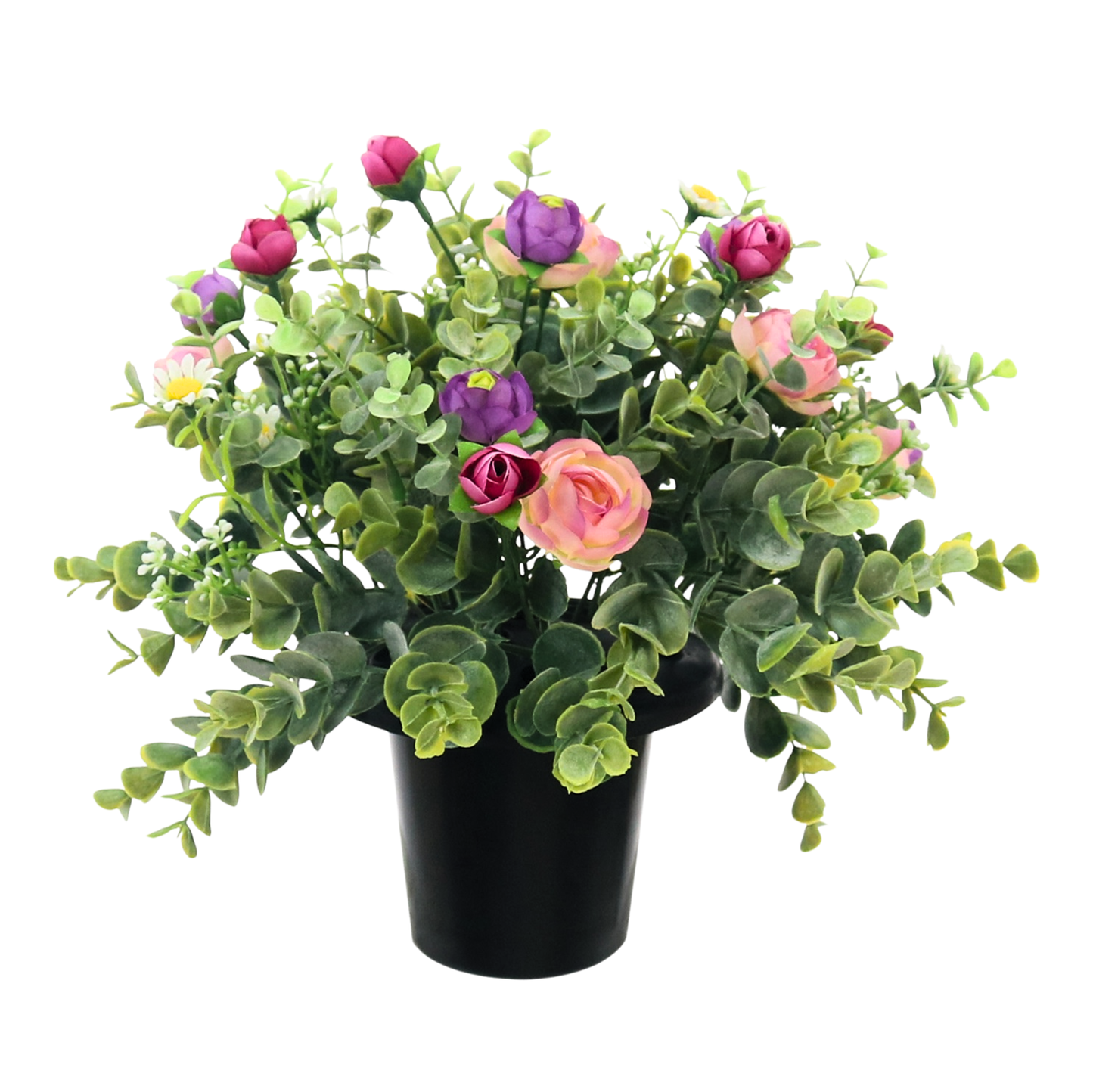 Premium Artificial Grave Flowers – Pink Daisies with Ranunculus & Berries (25cm) | Memorial Vase Pot