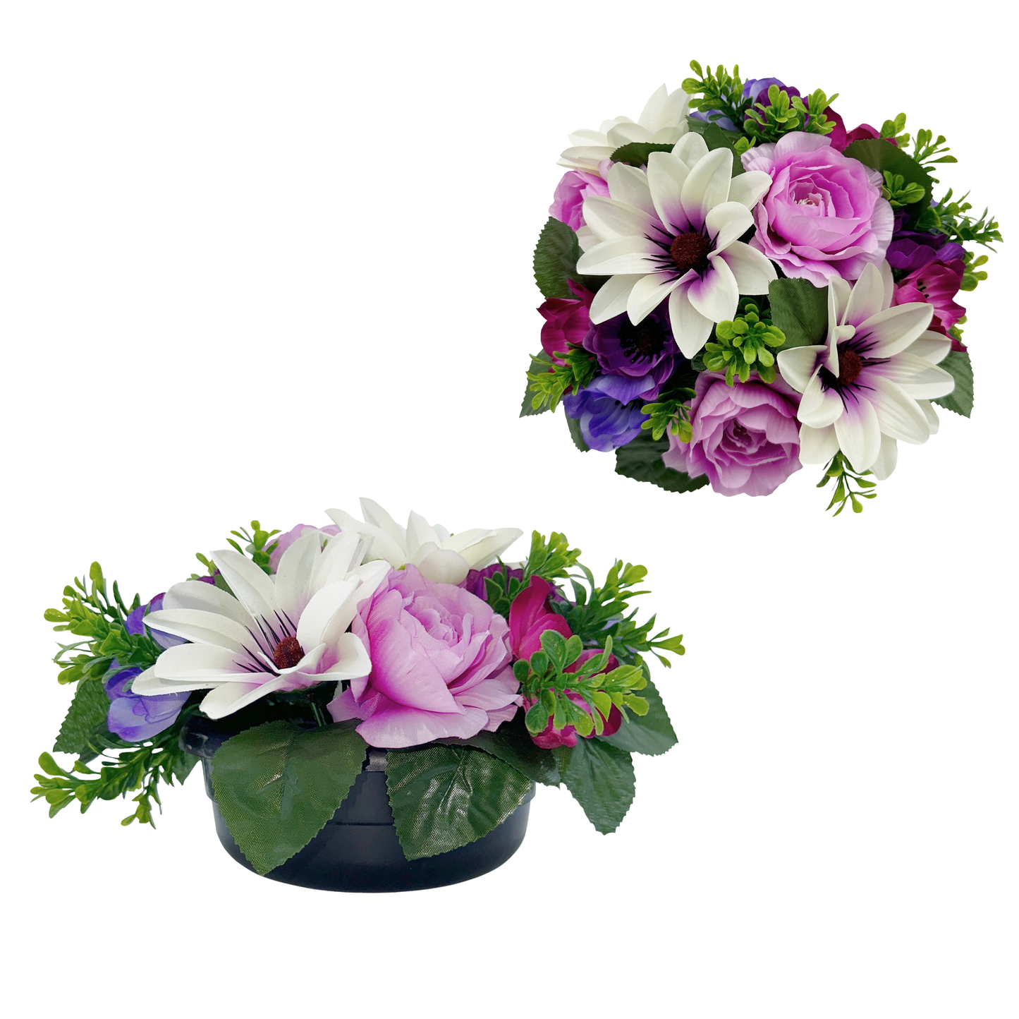 Premium Artificial Grave Flowers – 24cm Lilac Dahlia With Camellia & Anemone | Weighted Pot