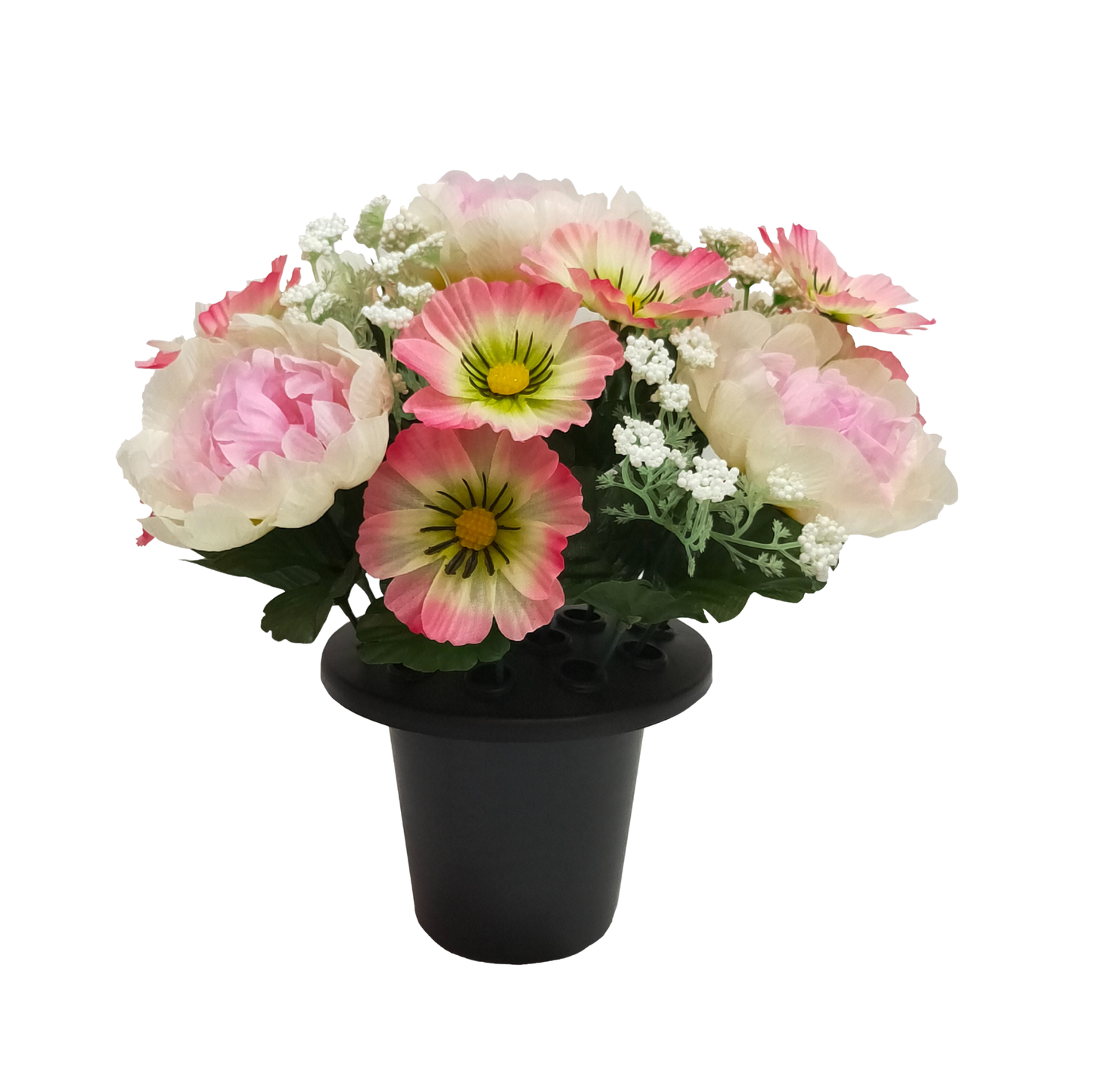 Premium Artificial Grave Flowers – 25cm Pink Peony With Anemone | Memorial Vase Pot