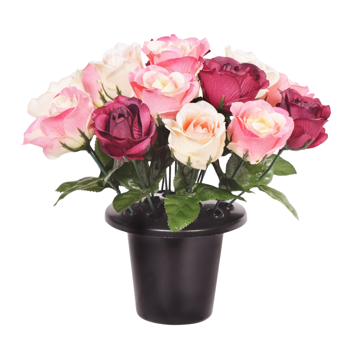 Premium Artificial Grave Flowers – 25cm Beauty Open Rose | Memorial Vase Pot