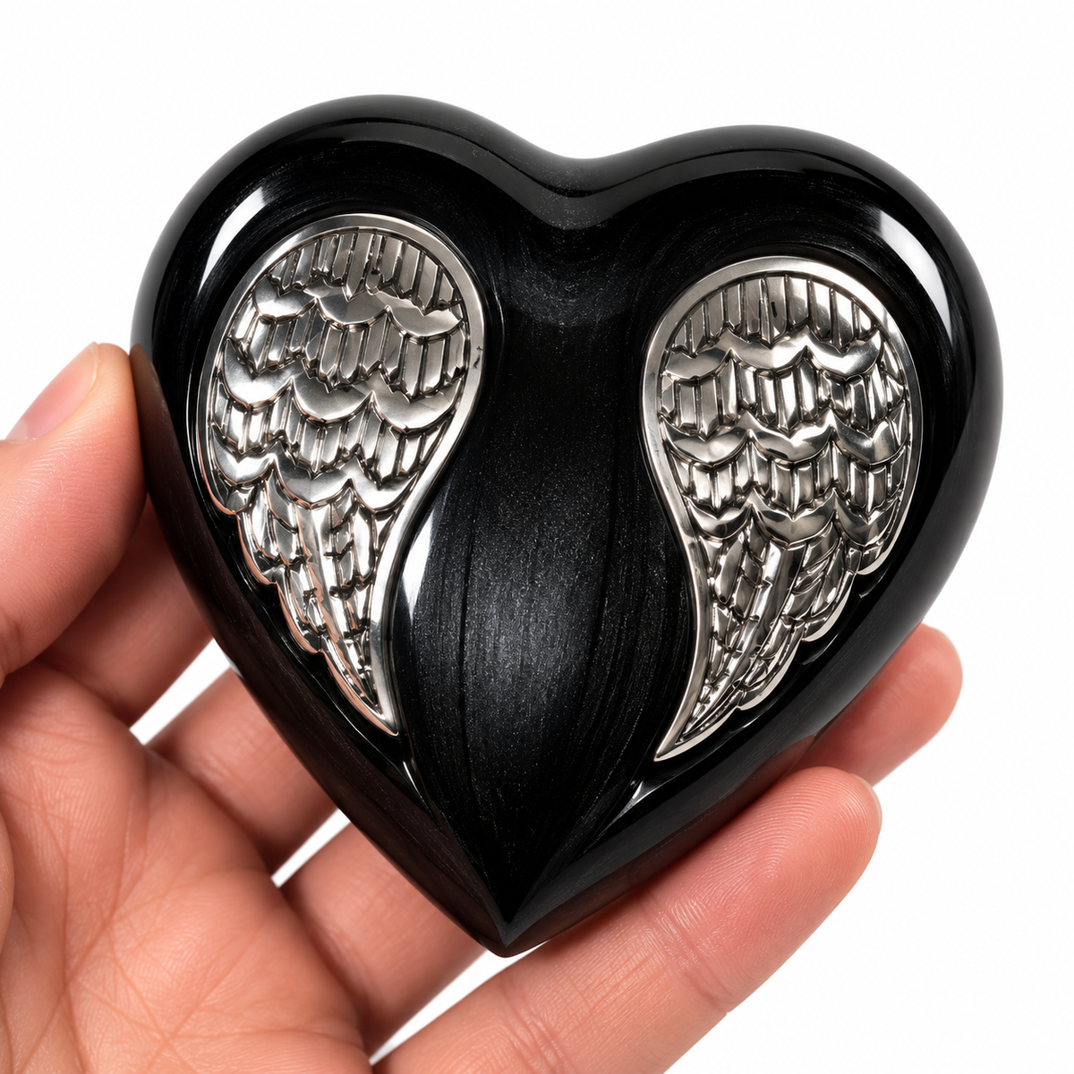 3" Keepsake Cremation Urn Black Angel Wings
