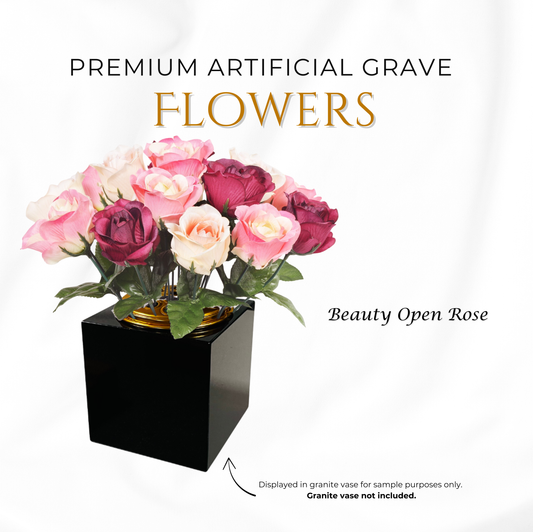Premium Artificial Grave Flowers β 25cm Beauty Open Rose | Memorial Vase Pot