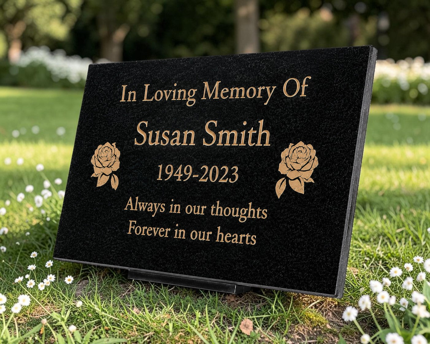Granite Memorial Plaque, Rose Design, Personalised Engraved Tribute