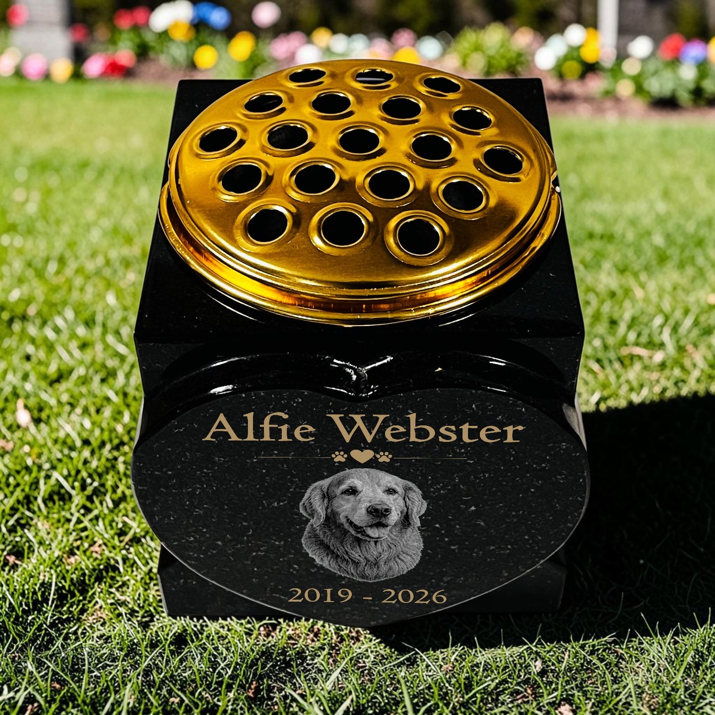 Dog Memorial Granite Heart-Shaped Photo Vase