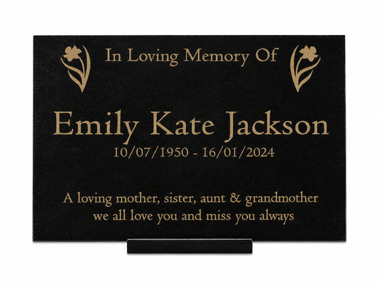 Granite Memorial Plaque, Daffodil, Stand Included