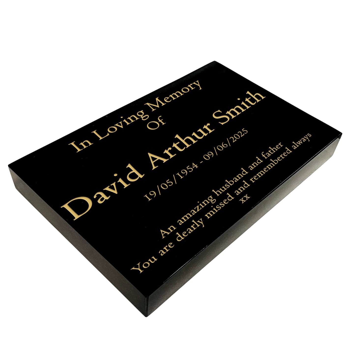 Granite Memorial Tablet-Large & Extra Large Sizes– Premium Polished Black Stone – Free Personalised Gold Engraving