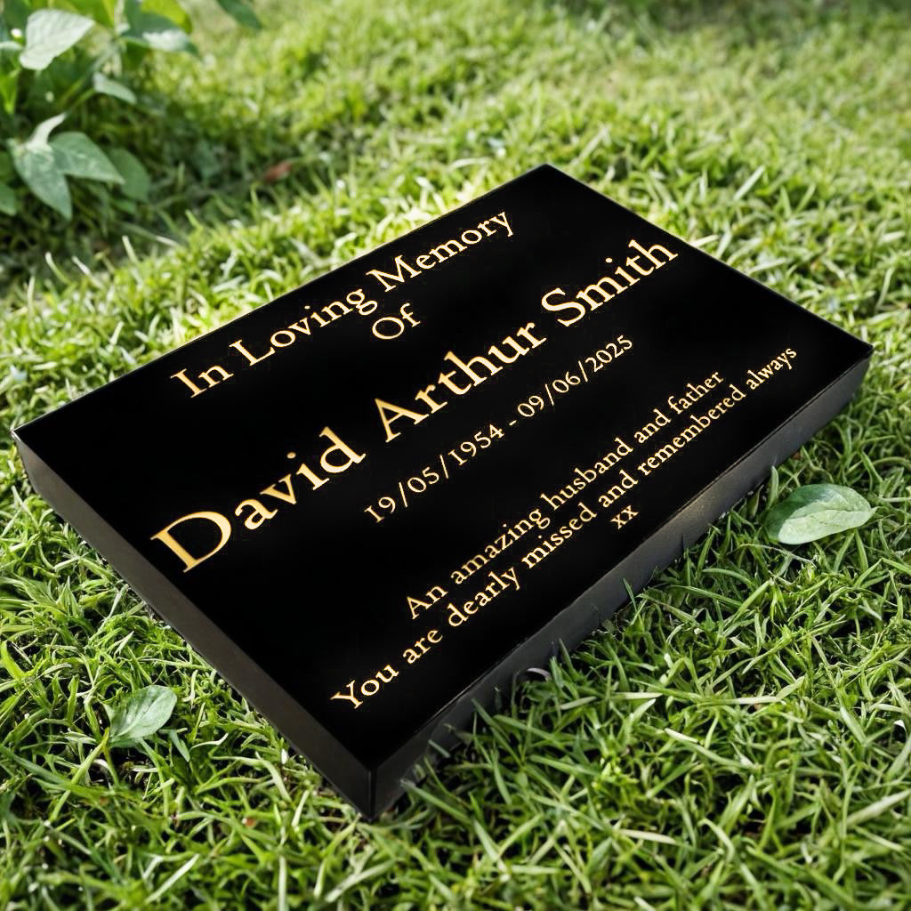 Granite Memorial Tablet-Large & Extra Large Sizes– Premium Polished Black Stone – Free Personalised Gold Engraving