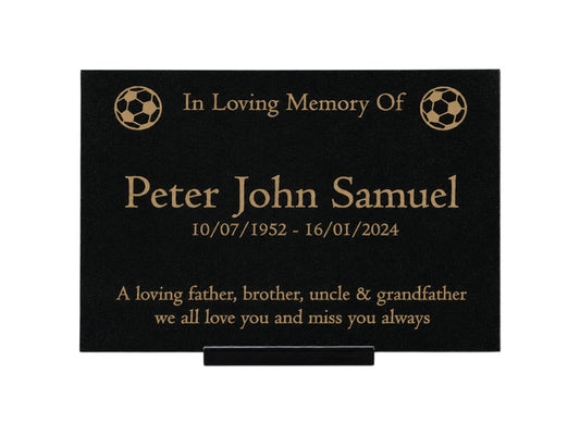 Granite Memorial Plaque, Football Design, Personalised Engraved Tribute