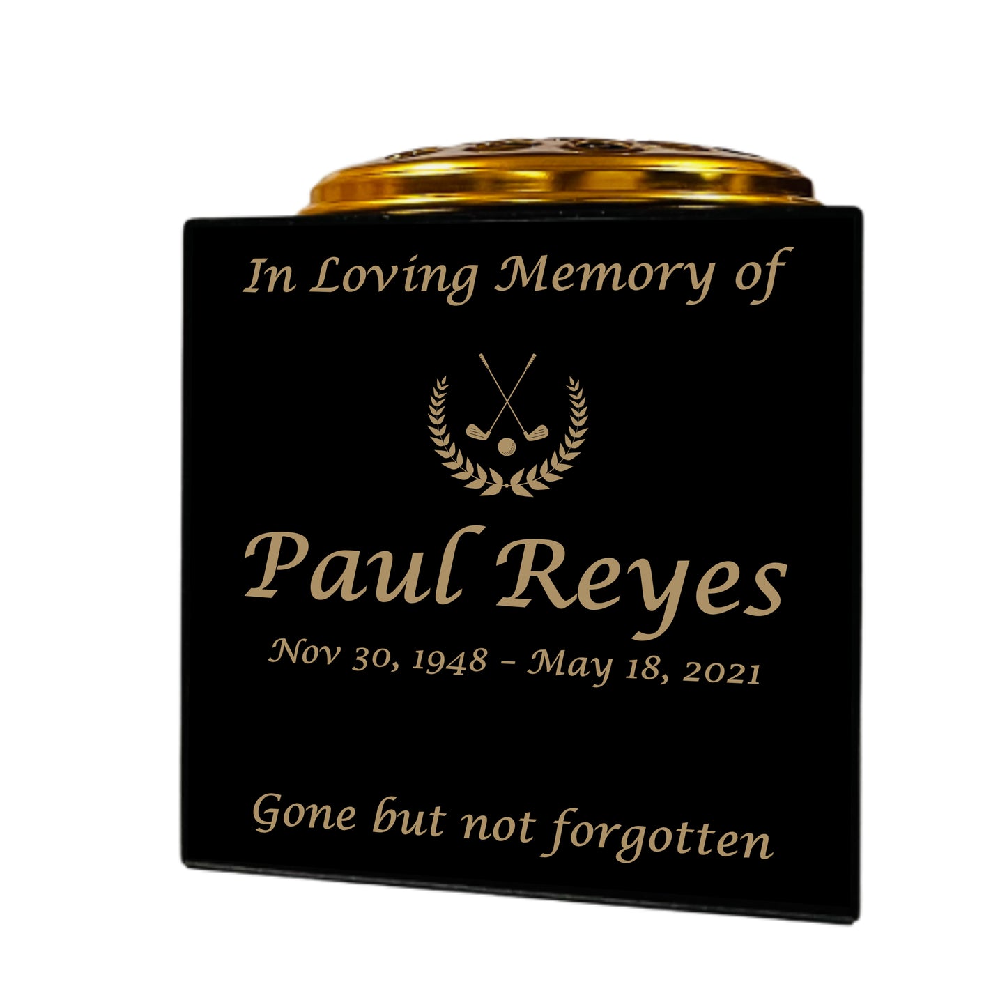Granite Memorial Vase- Solid Granite – Free Personalised Gold Engraving, Golf Design – Includes Metal Flower Pot Insert