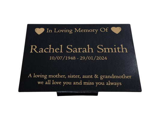 Granite Memorial Plaque, Heart, Personalised, Stand Included