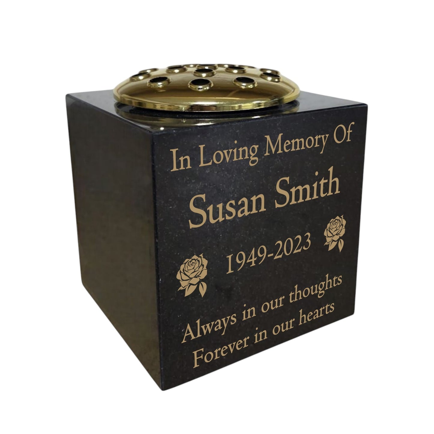 Granite Memorial Vase, Solid Granite, Rose, 6x6x6 Inches, 8KG, Includes Flower Pot Insert