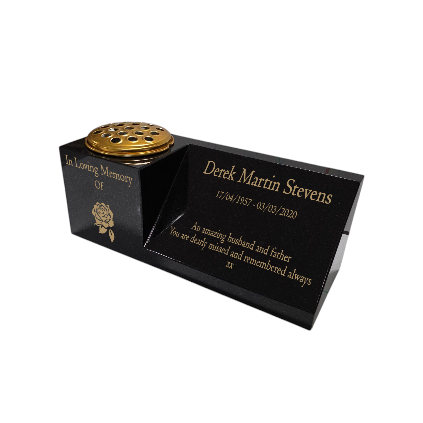 Granite Memorial Vase and Plaque Combination, Solid Granite, 18x6x6inchs, 20KG, Includes Flower Pot Insert