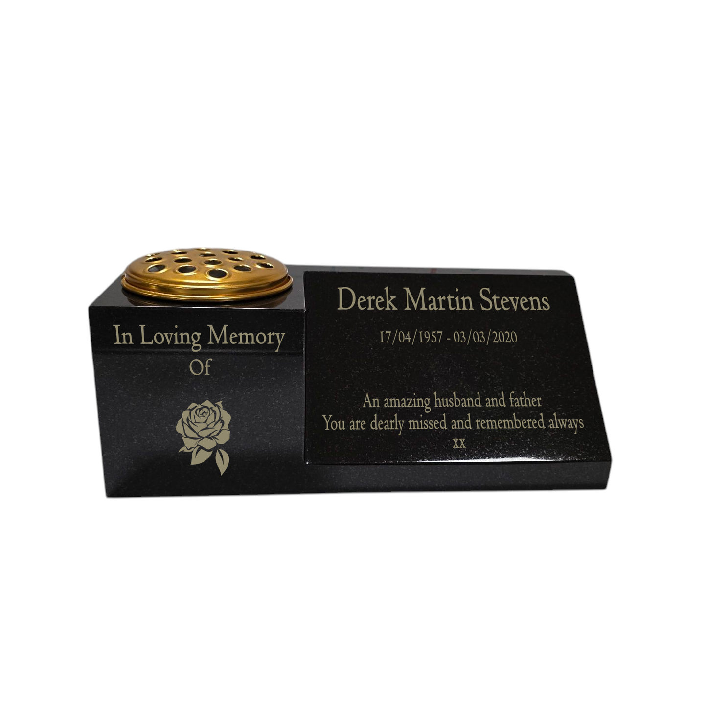 Granite Memorial Vase and Plaque Combination, Solid Granite, 18x6x6inchs, 20KG, Includes Flower Pot Insert