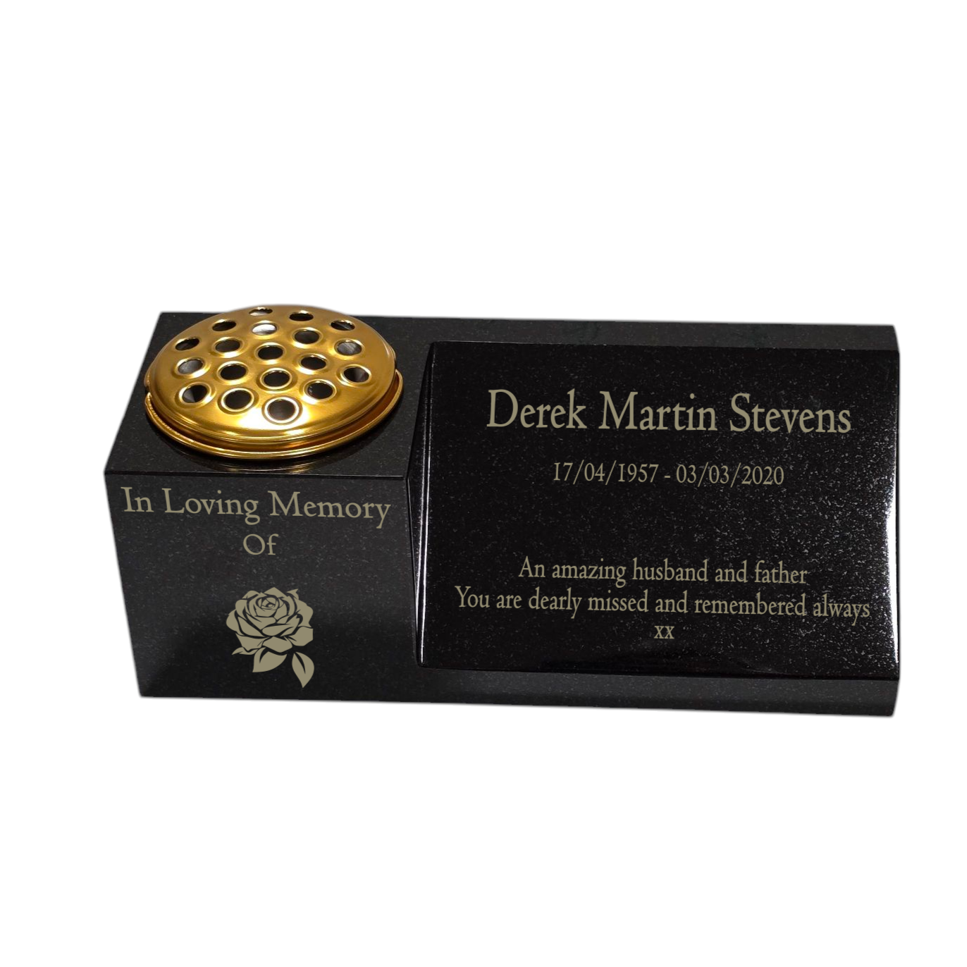 Granite Memorial Vase and Plaque Combination, Solid Granite, 18x6x6inchs, 20KG, Includes Flower Pot Insert