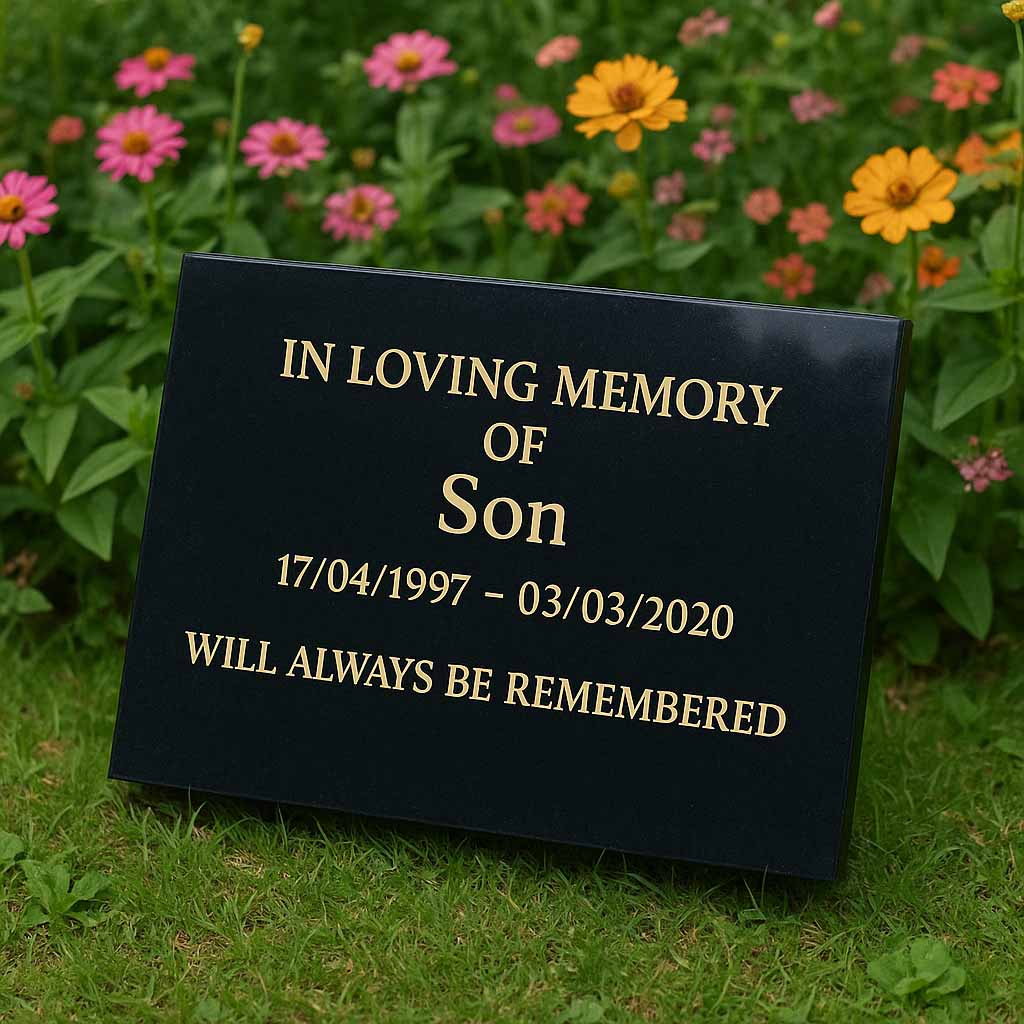 Personalised Granite Memorial Plaque with Stand - Built To Last Forever Son