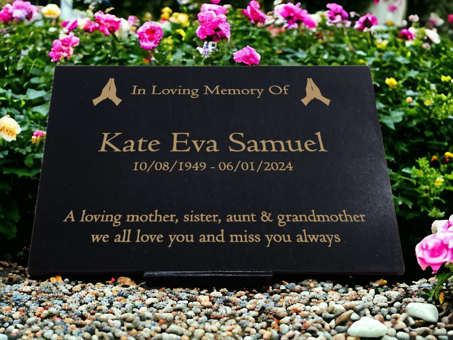 Granite Memorial Plaque, Praying, Stand Included