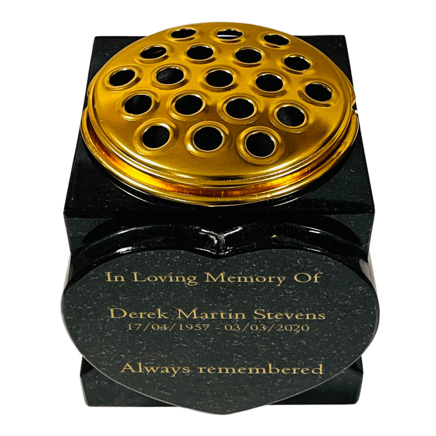 Granite Heart-Shaped Vase- Premium Black with Gold Metal Flower Pot Insert – 6x6x6 Inches