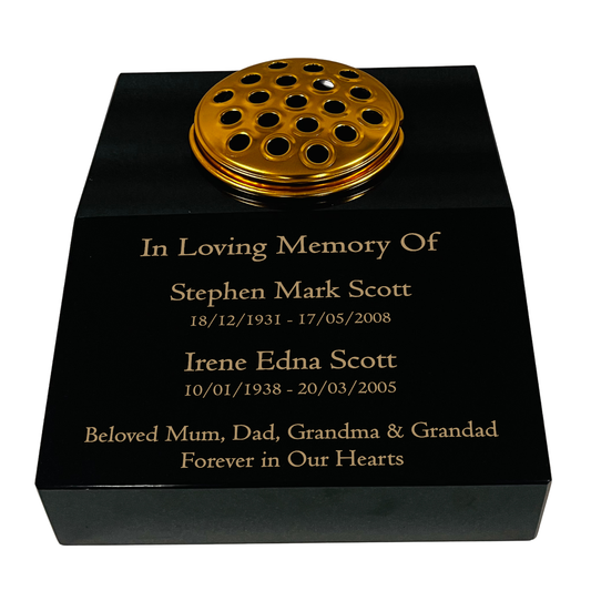 Black Granite Sloping Memorial Desk with Vase for Two Names Free Personalised Gold Engraving