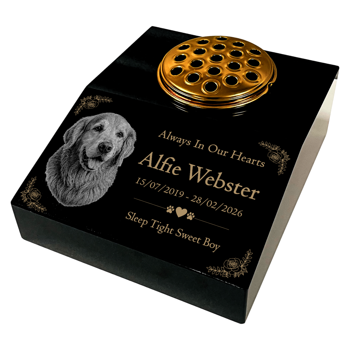 Dog Memorial Granite Photo desk - Floral Design