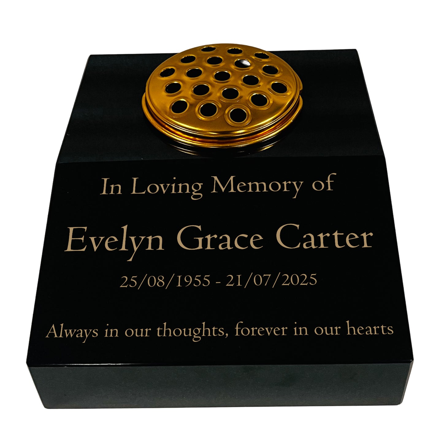 Black Granite Sloping Memorial Desk with Vase – Free Gold Engraving, 12x10x4"