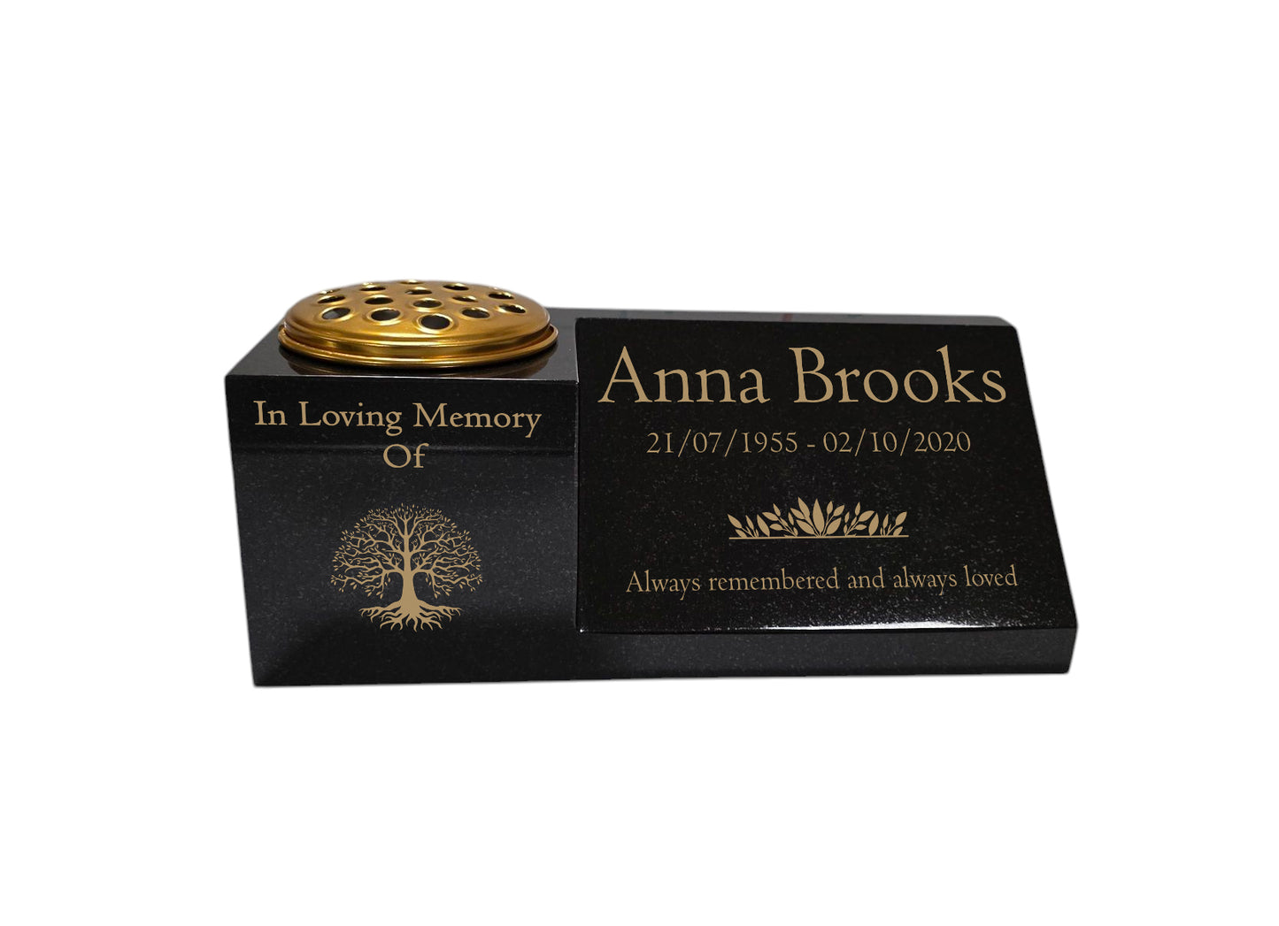 Granite Memorial Vase and Plaque Combination – Tree of Life Design, Solid Granite (16x6x6”) with Flower Pot Insert