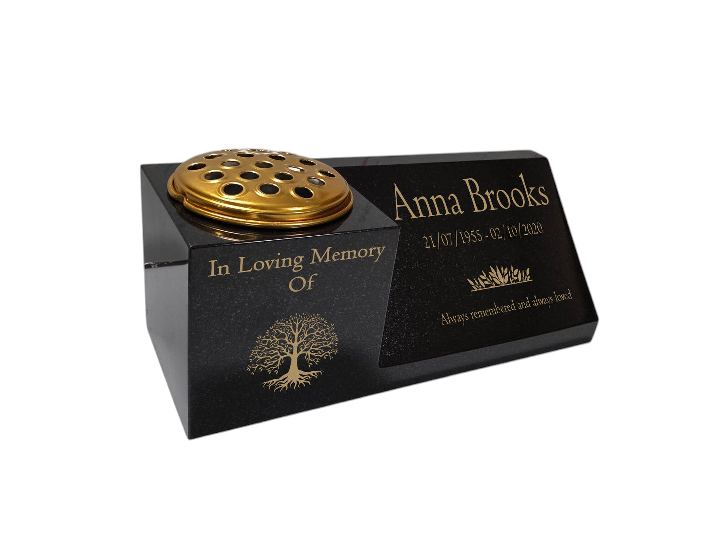 Granite Memorial Vase and Plaque Combination – Tree of Life Design, Solid Granite (16x6x6”) with Flower Pot Insert