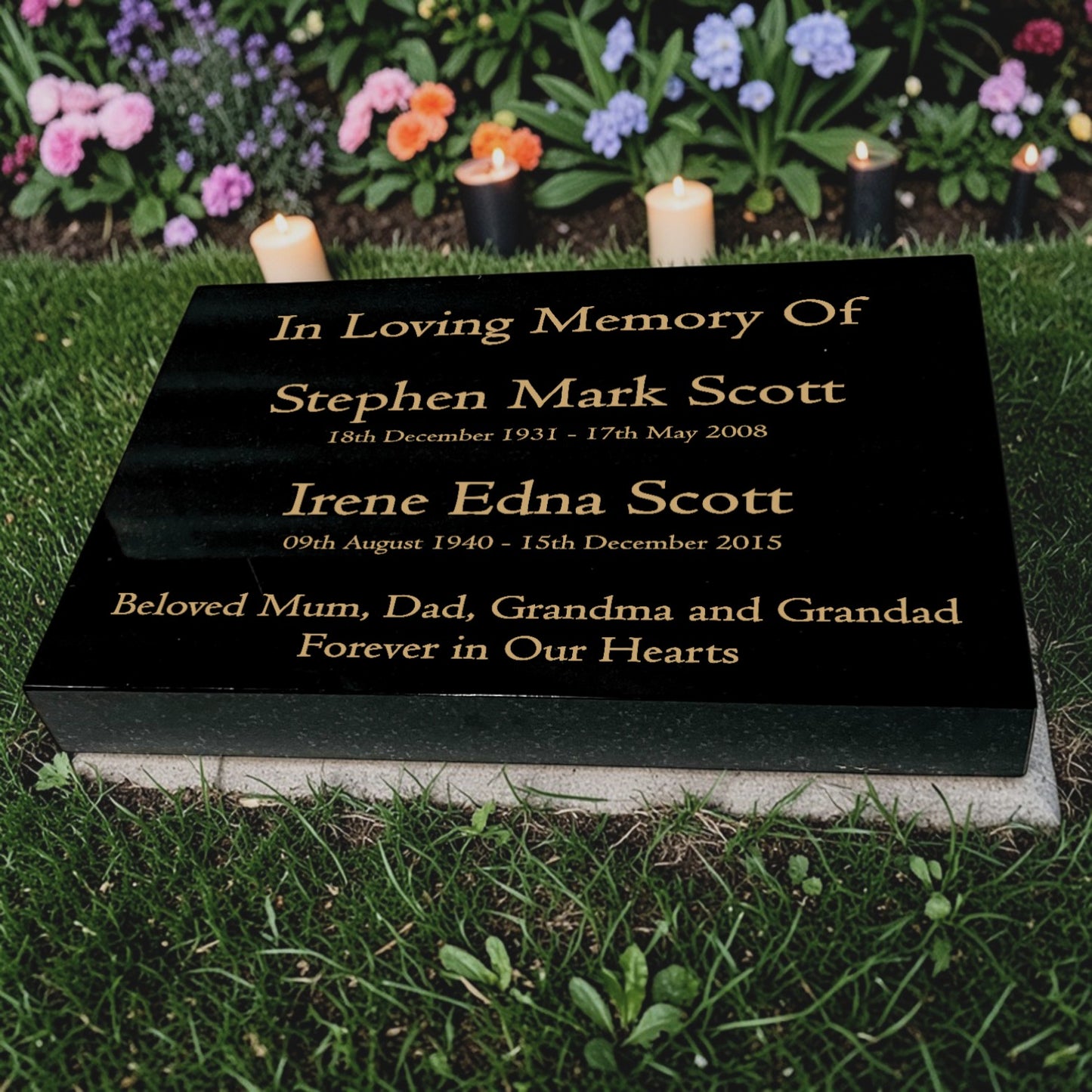 Granite Memorial Tablet for Two Names, Free Personalised Gold Engraving, Polished Black Granite