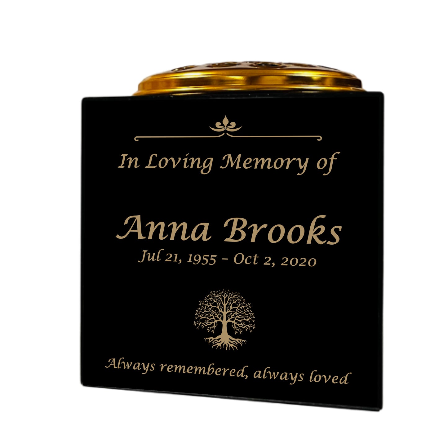 Granite Memorial Vase- Solid Granite – Free Personalised Gold Engraving, Tree of life – Includes Metal Flower Pot Insert