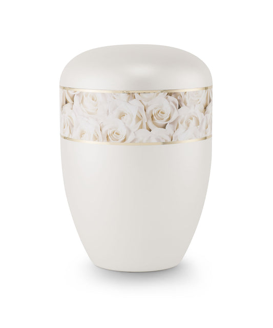 Arboform White Rose Border Urn (Pearl) - XL Adult