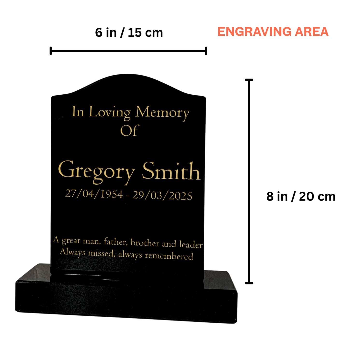 Granite Memorial Ogee Headstone – Small Size- Free Personalised Engraving