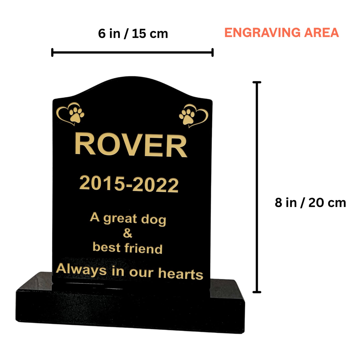 Granite Memorial Ogee Headstone – Small Size- For Pets with Paw & Heart- Free Personalised Engraving