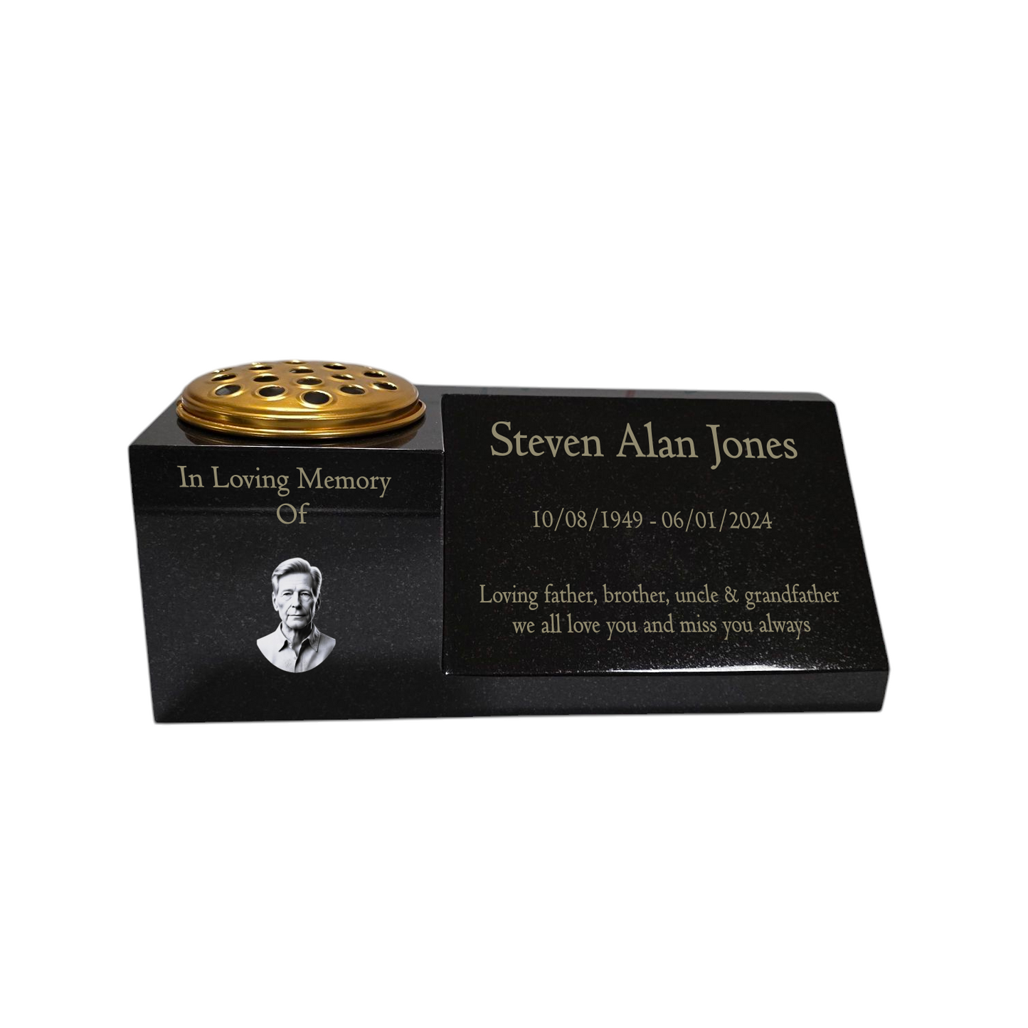 Granite Memorial Vase with Portrait and Plaque Combination, Solid Granite, 16x6x6inchs, 20KG, Includes Flower Pot Insert