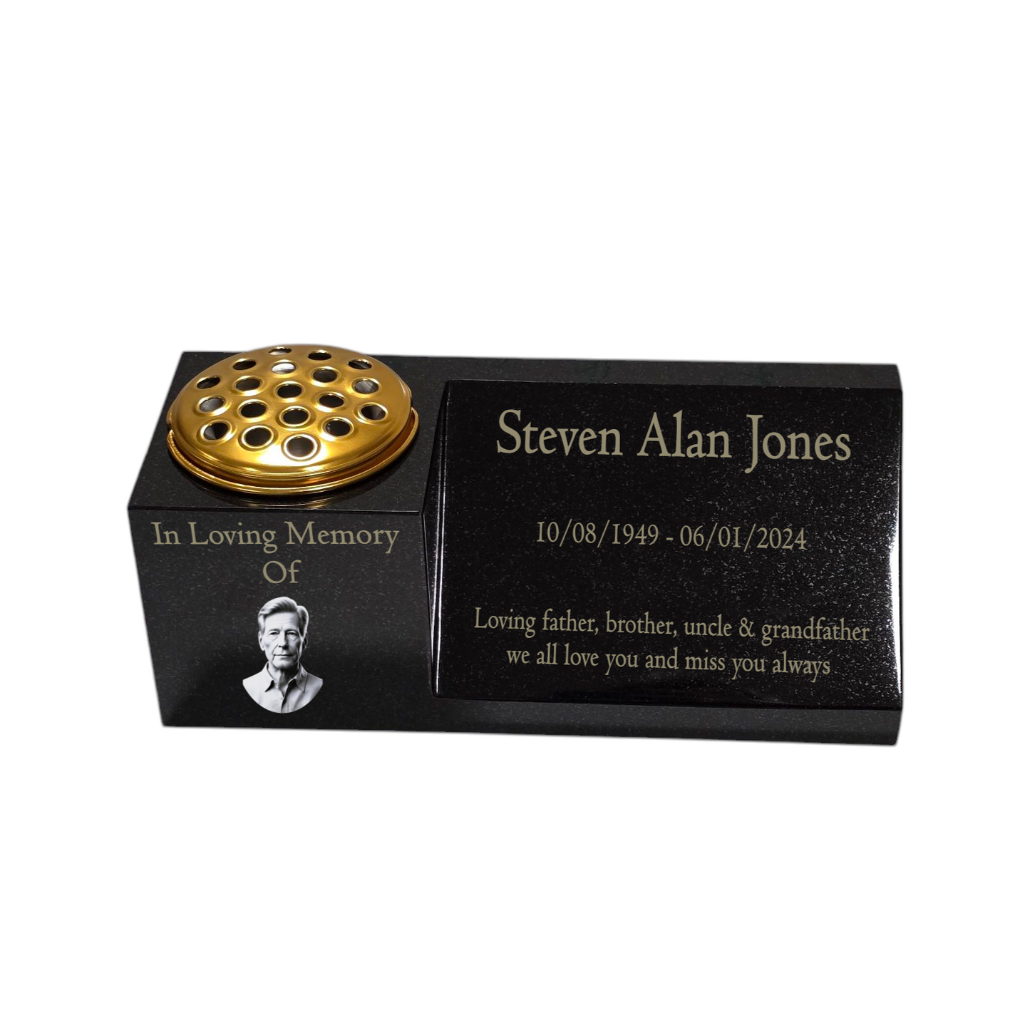 Granite Memorial Vase with Portrait and Plaque Combination, Solid Granite, 16x6x6inchs, 20KG, Includes Flower Pot Insert