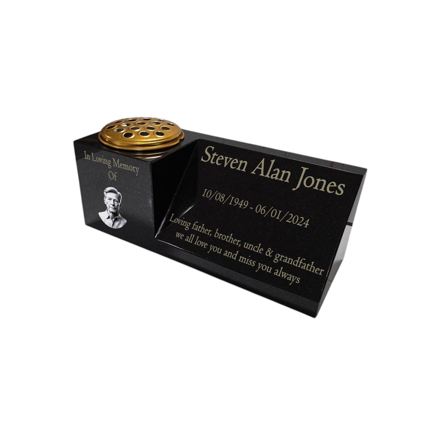 Granite Memorial Vase with Portrait and Plaque Combination, Solid Granite, 16x6x6inchs, 20KG, Includes Flower Pot Insert