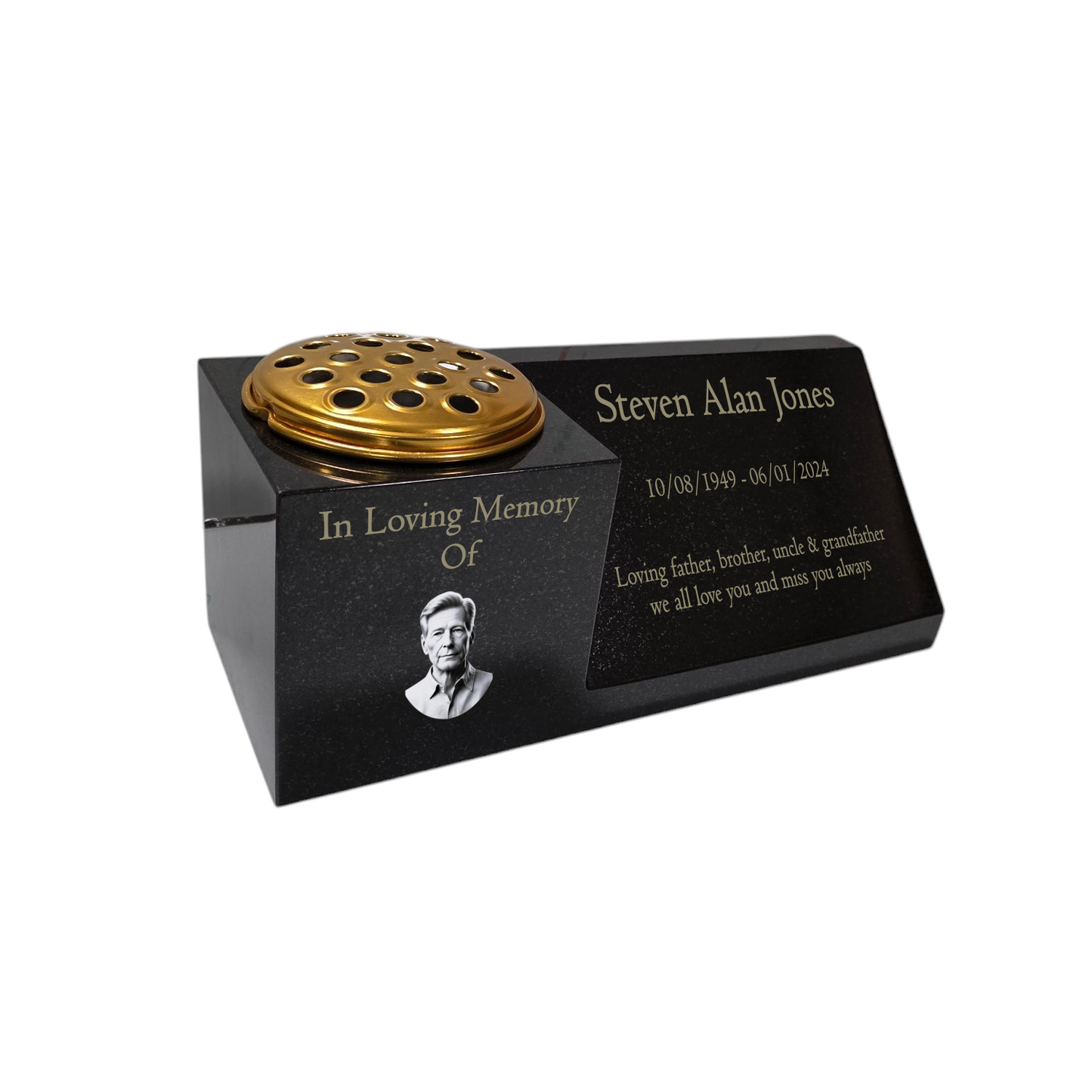 Granite Memorial Vase with Portrait and Plaque Combination, Solid Granite, 16x6x6inchs, 20KG, Includes Flower Pot Insert