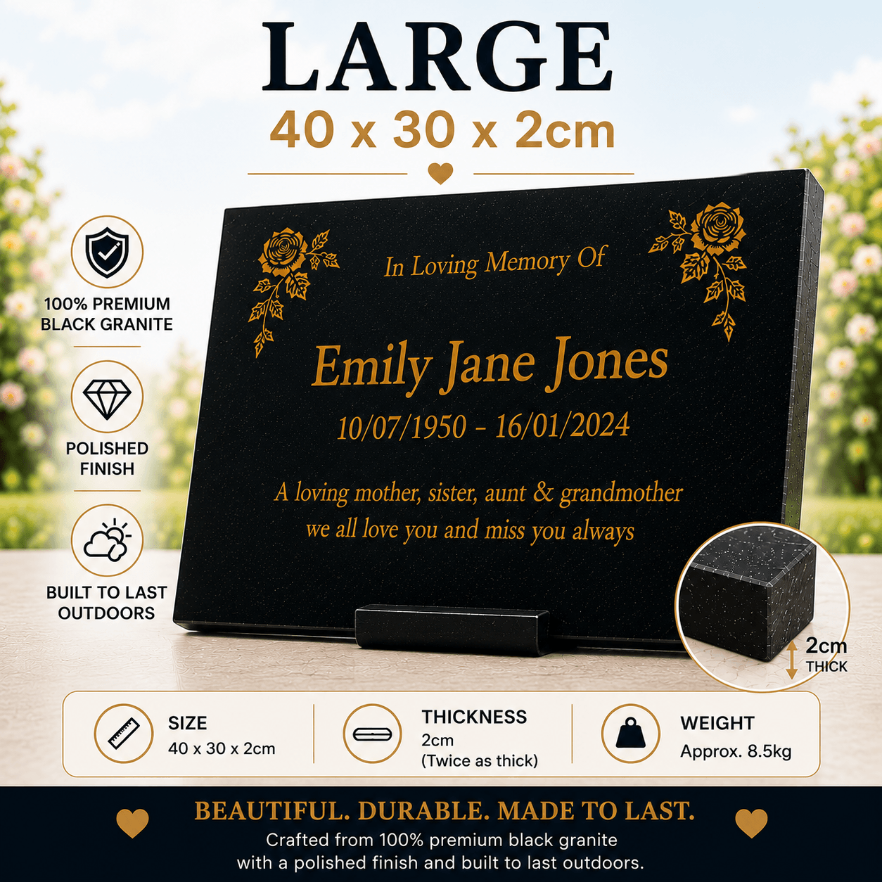 Peace Of Mind Granite Memorial Plaque Package