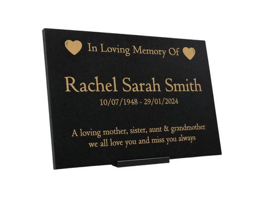 Granite Memorial Plaque, Heart, Personalised, Stand Included