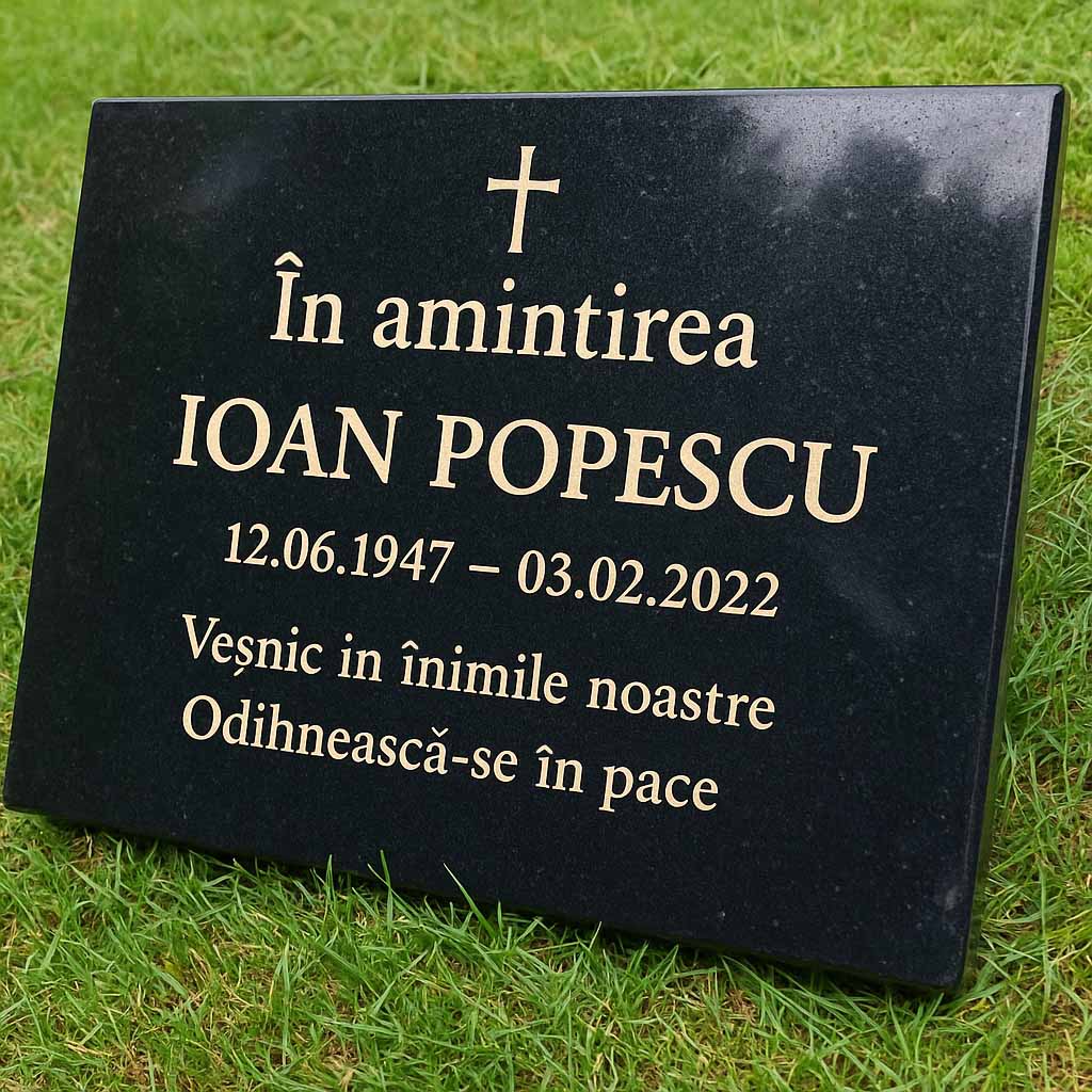 Personalised Granite Memorial Plaque with Stand - Built To Last Forever Romanian