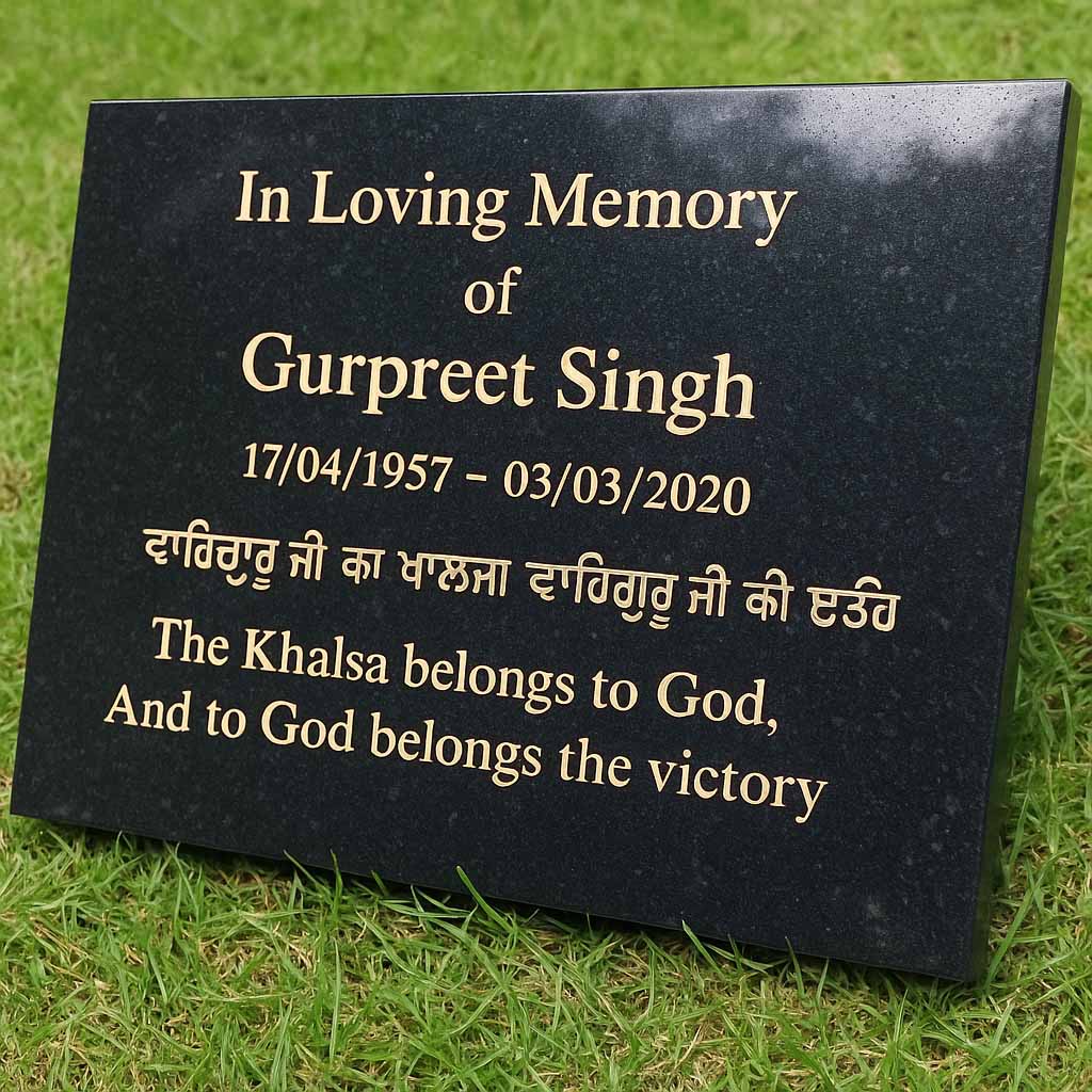 Personalised Granite Memorial Plaque with Stand - Built To Last Forever Sikh