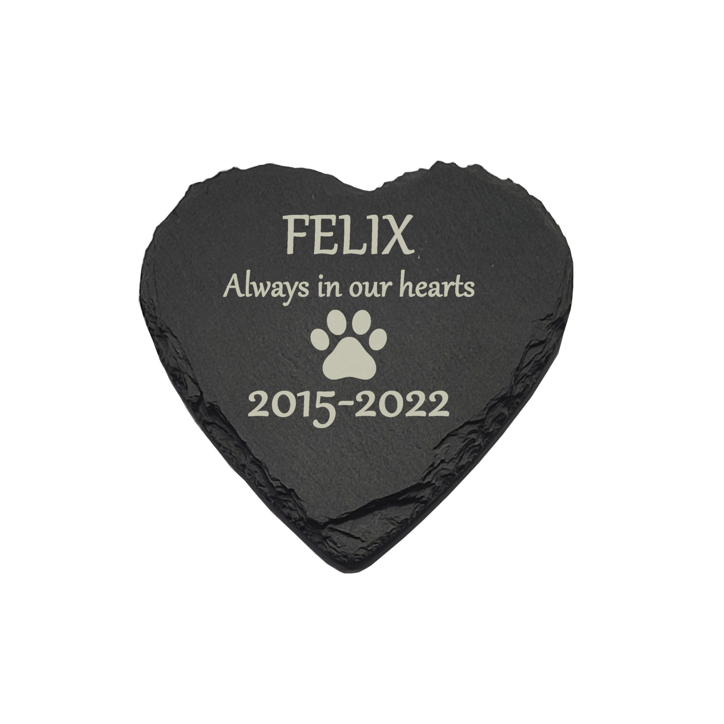 Cat Memorial Slate Heart Plaque- Personalised Laser Engraved Memorial/Grave Marker